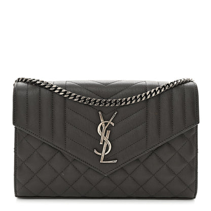 Saint Laurent Sheepskin Tri-Quilt Monogram Envelope Chain Wallet Earth 1 of 11