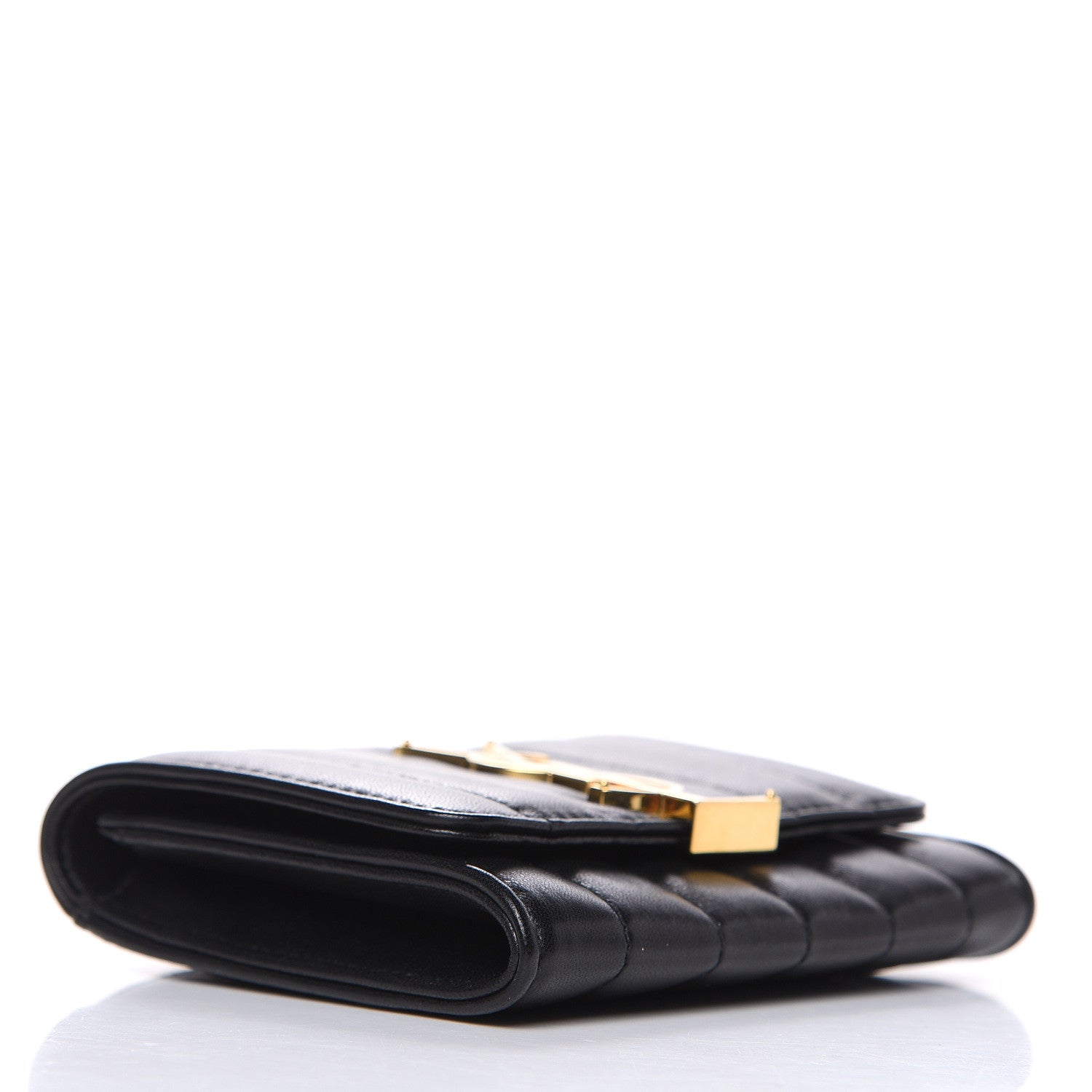 Saint Laurent Lambskin Matelasse Monogram Vicky Tri-Fold Wallet Black 4 of 7