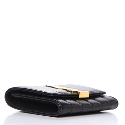 Saint Laurent Lambskin Matelasse Monogram Vicky Tri-Fold Wallet Black 4 of 7