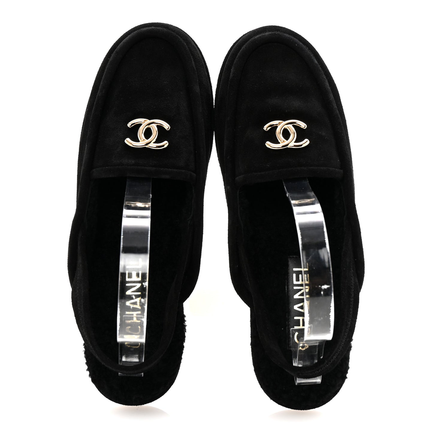 Suede Calfskin CC Slingback Loafers 40 Black