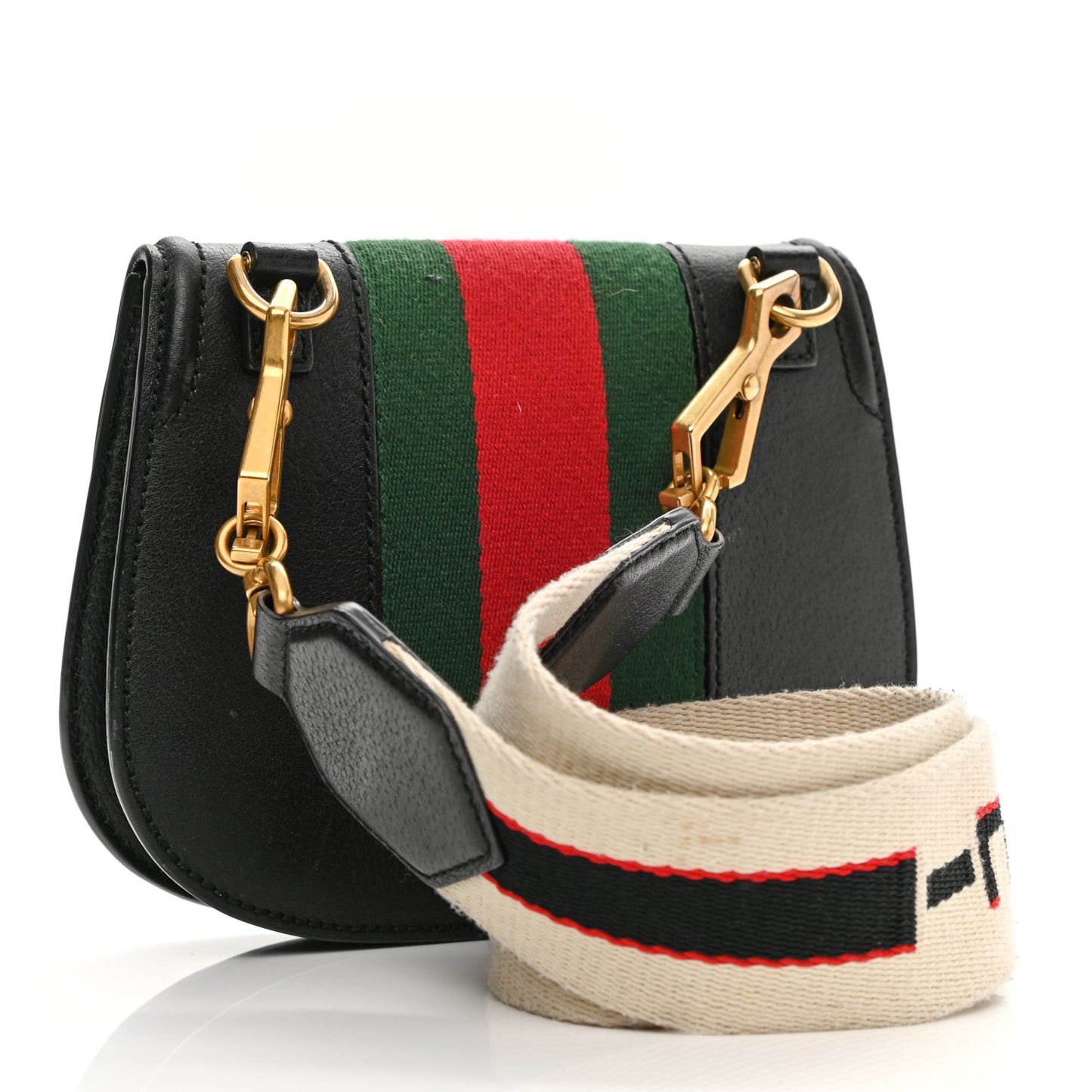 Calfskin Web Crystal Butterfly Stripe Small Totem Shoulder Bag Black