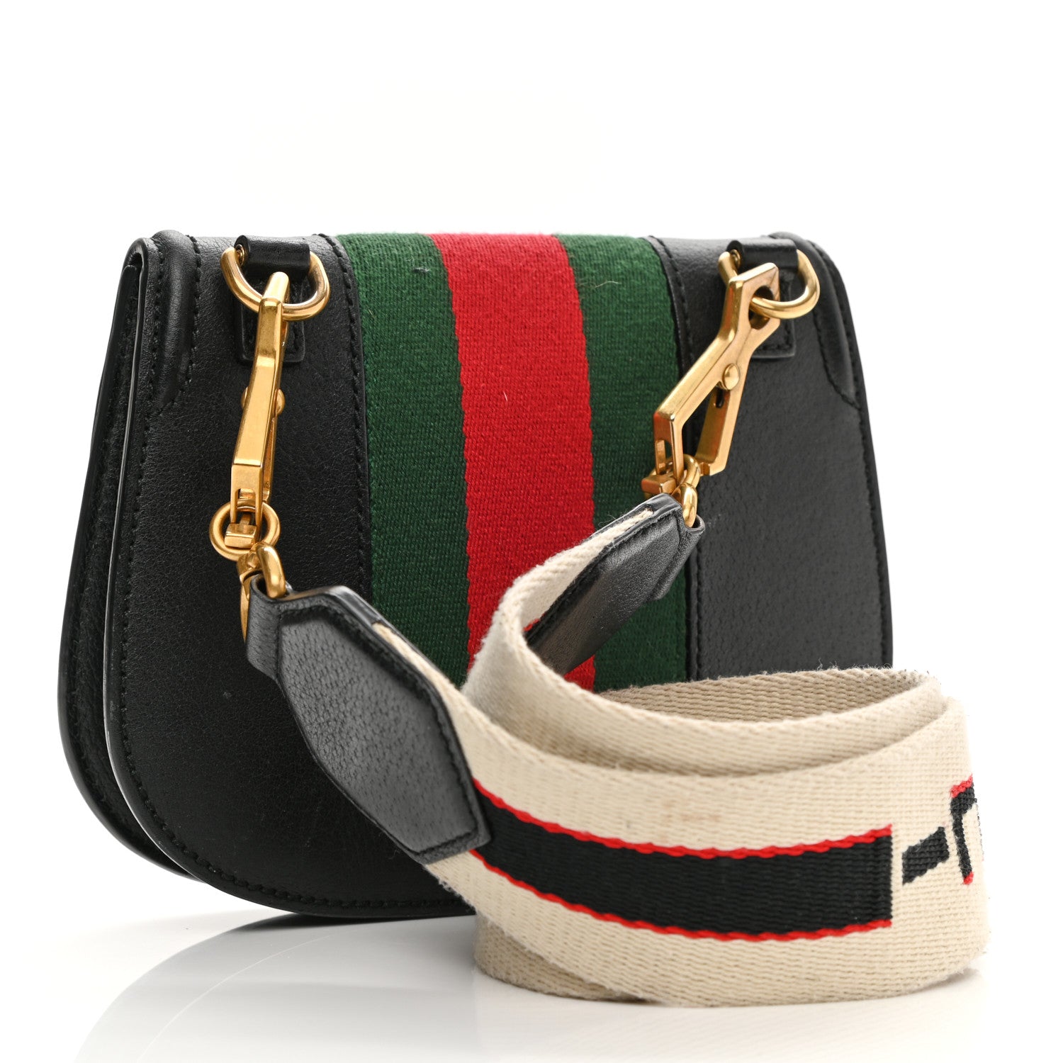 Gucci Calfskin Web Crystal Butterfly Stripe Small Totem Shoulder Bag Black 3 of 16