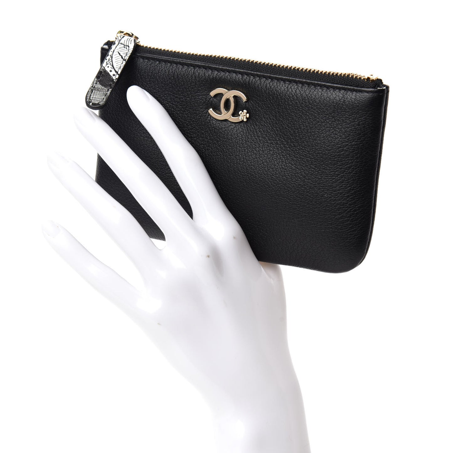 Goatskin Small CC Clover Cosmetic Case Black