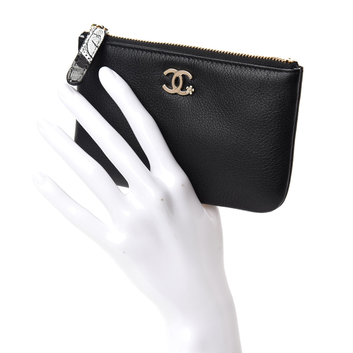 Chanel Goatskin Small CC Clover Cosmetic Case Black 2 of 8