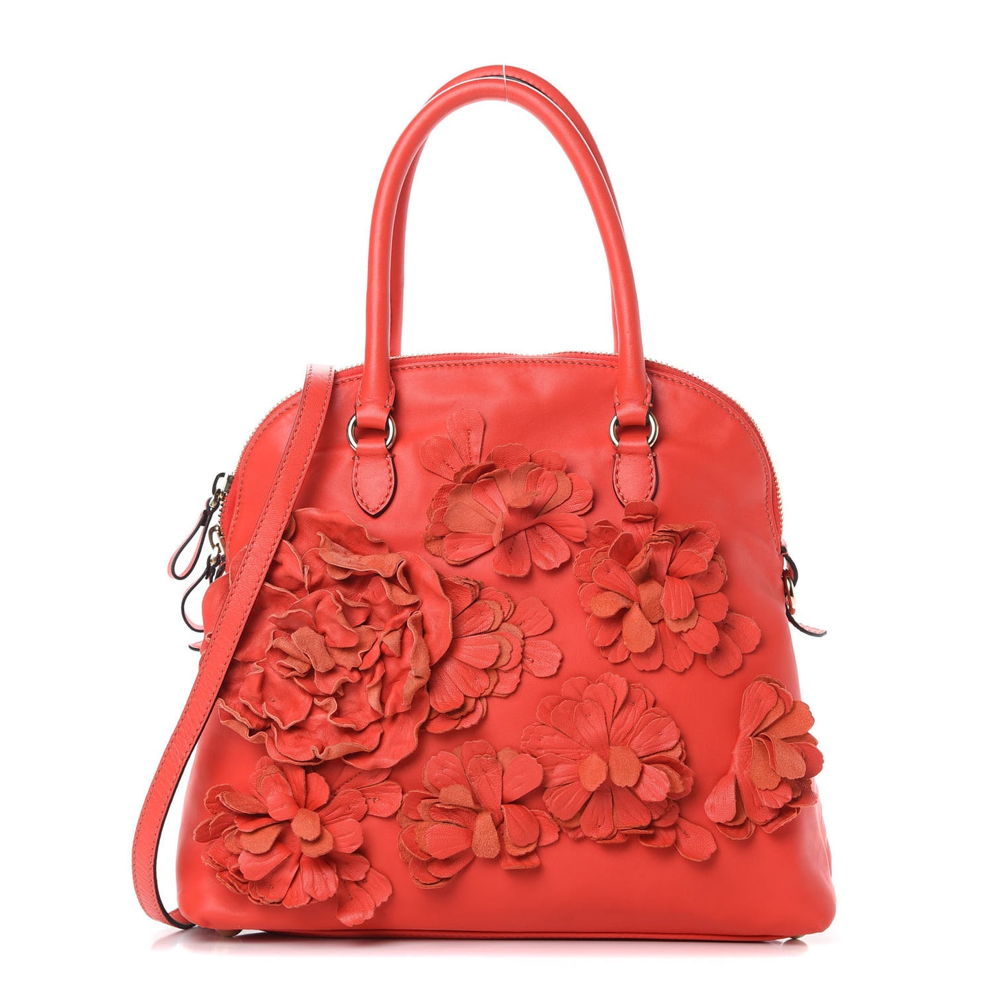 Nappa Floral Applique Tote Red