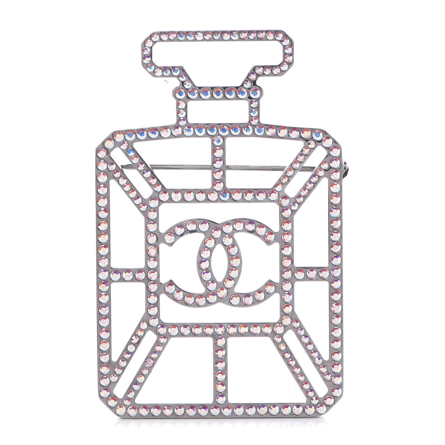 Chanel Ruthenium Crystal Perfume Bottle CC Brooch Iridescent Pink 1 of 4