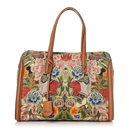 Alexander McQueen Printed Canvas Floral Embroidered Small Skull Padlock Zip Around Tote Multicolor 1 of 11