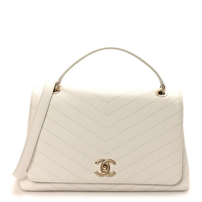 Chanel Grained Calfskin Stitched Medium Chevron Chic Top Handle Flap White 1 of 10
