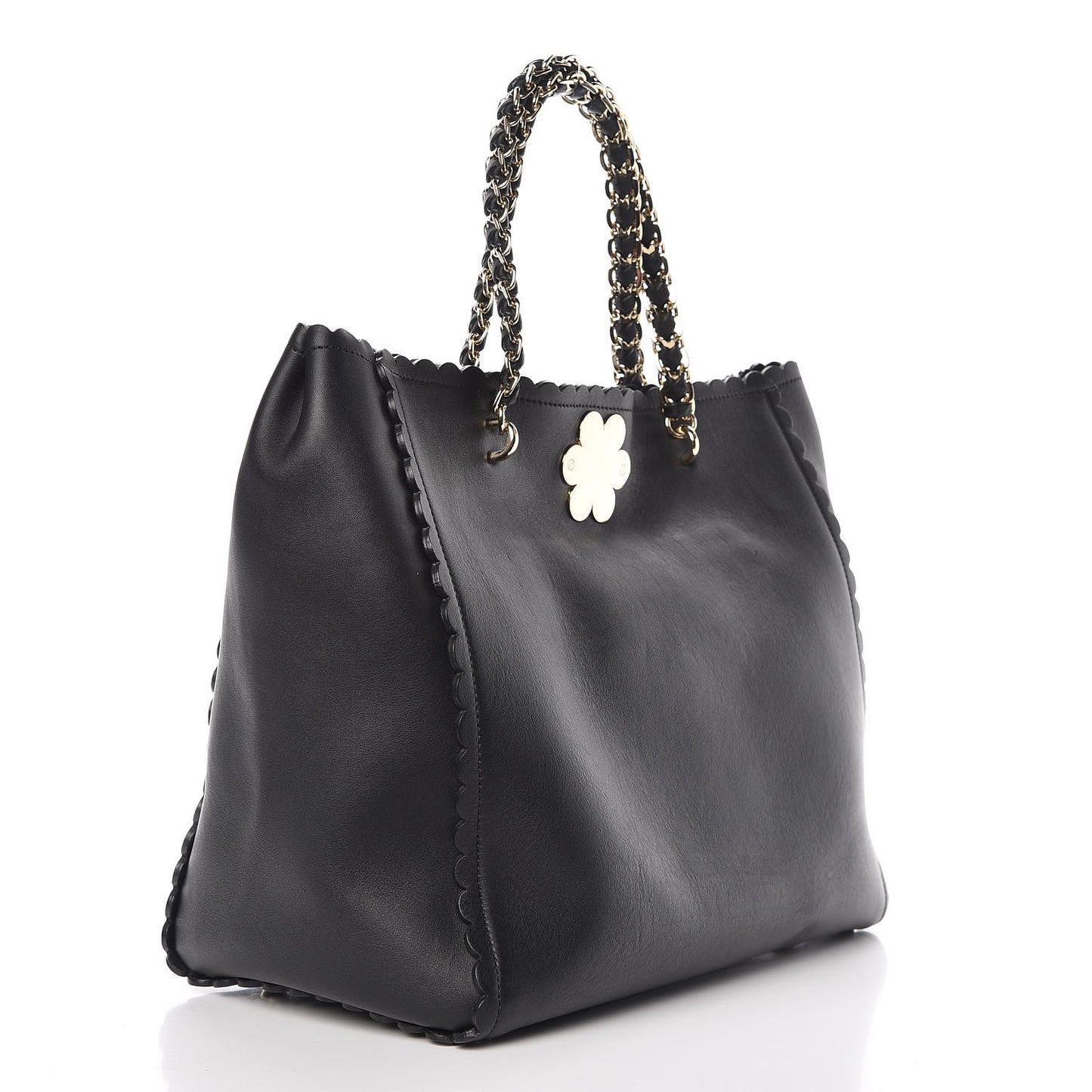 Classic Calfskin Cecily Flower Tote Black