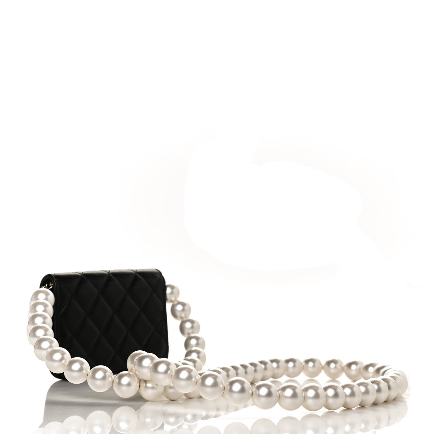 Chanel Calfskin Quilted Maxi Pearls Card Holder Flap With Chain Black 3 of 11
