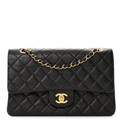 Lambskin Quilted Medium Double Flap Black