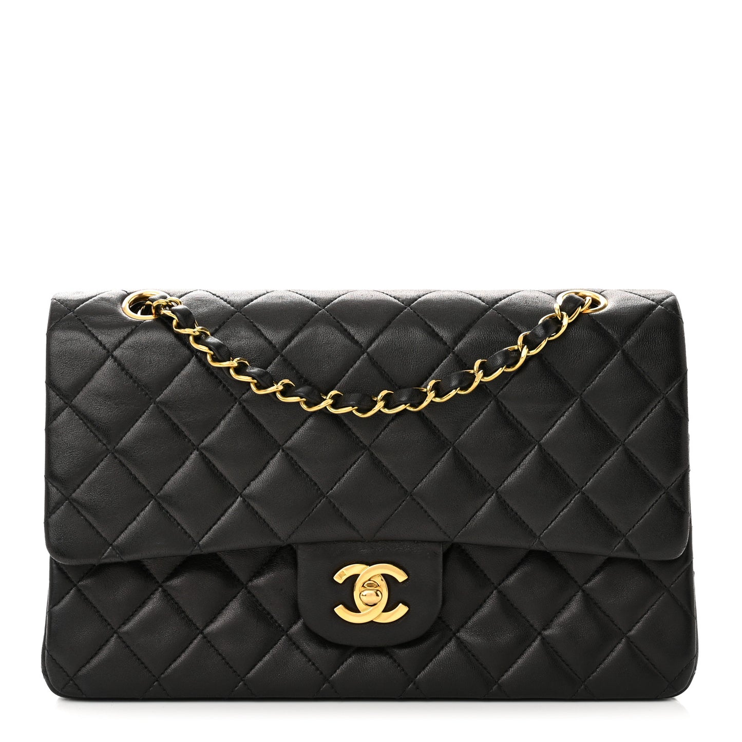 Lambskin Quilted Medium Double Flap Black