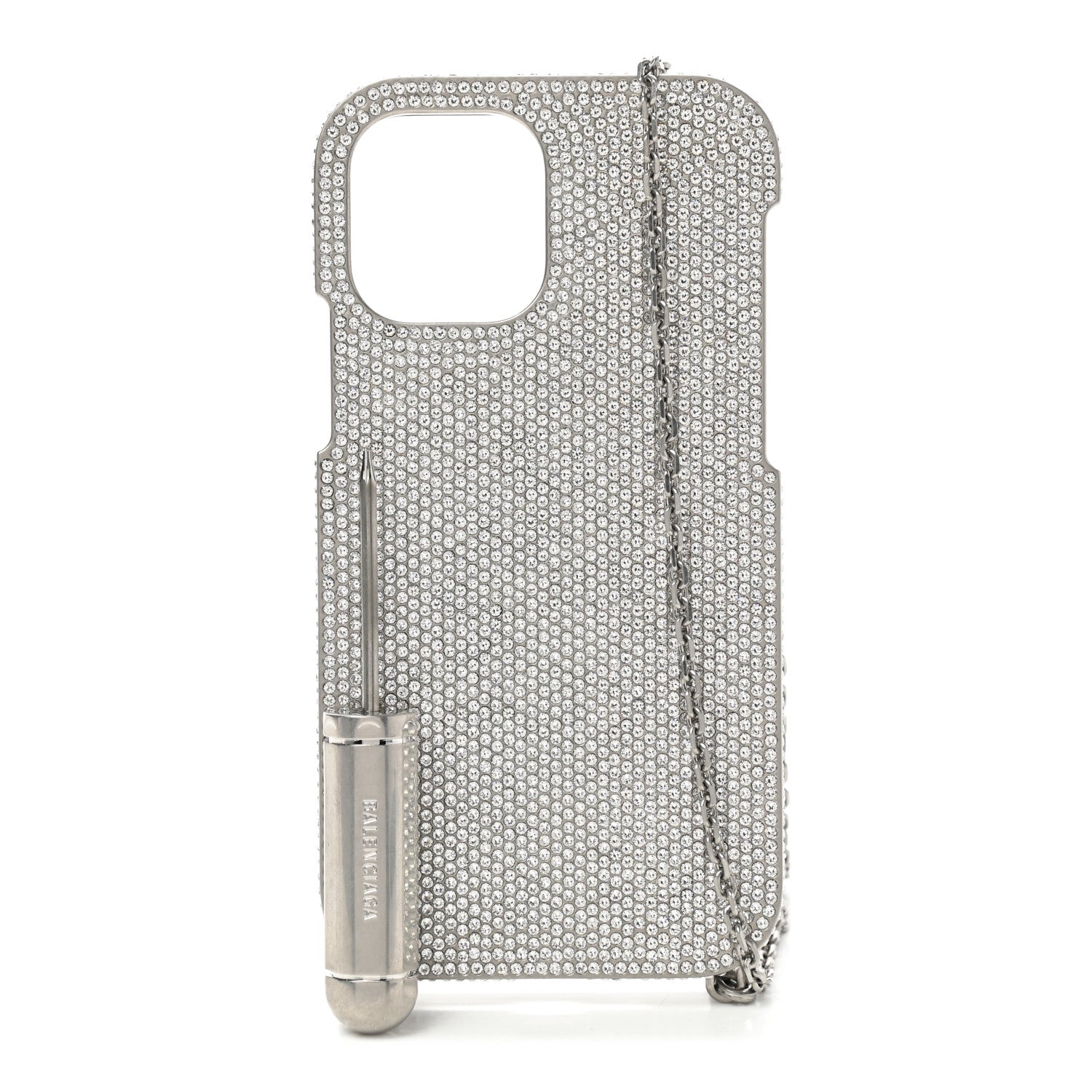 Balenciaga Brass Rhinestone Encrusted Glam Phone Case Silver 1 of 6