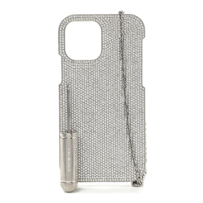 Balenciaga Brass Rhinestone Encrusted Glam Phone Case Silver 1 of 6
