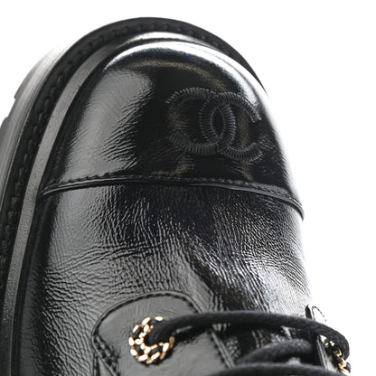 Chanel Shiny Calfskin Quilted Lace Up Combat Boots 39 Black 12 of 12
