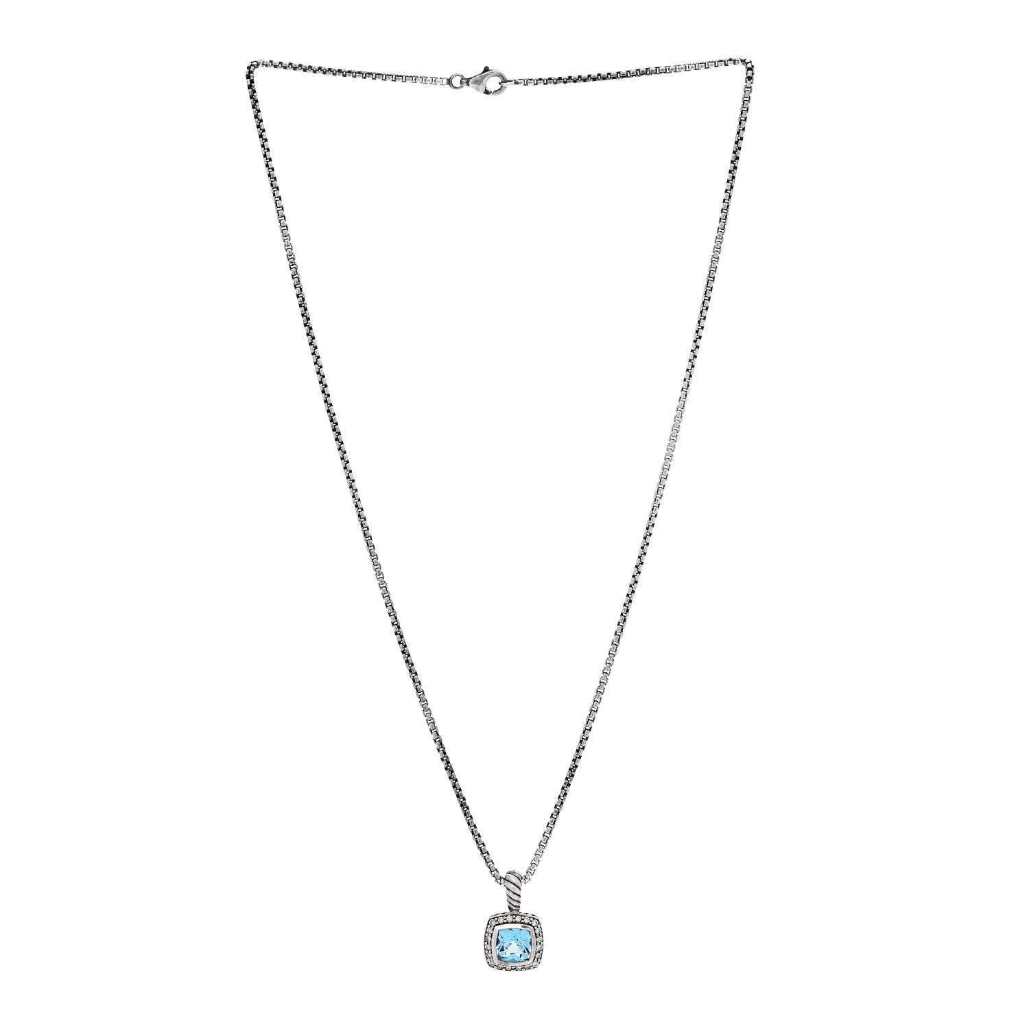 David Yurman Sterling Silver Diamond Blue Topaz 7mm Petite Albion Pendant Necklace 3 of 5