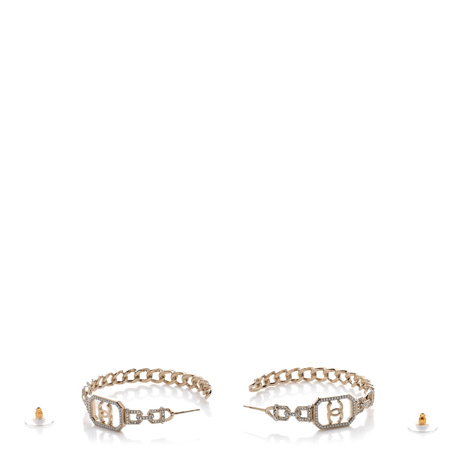 Chanel Crystal CC Vendome Hoop Earrings Gold 3 of 5