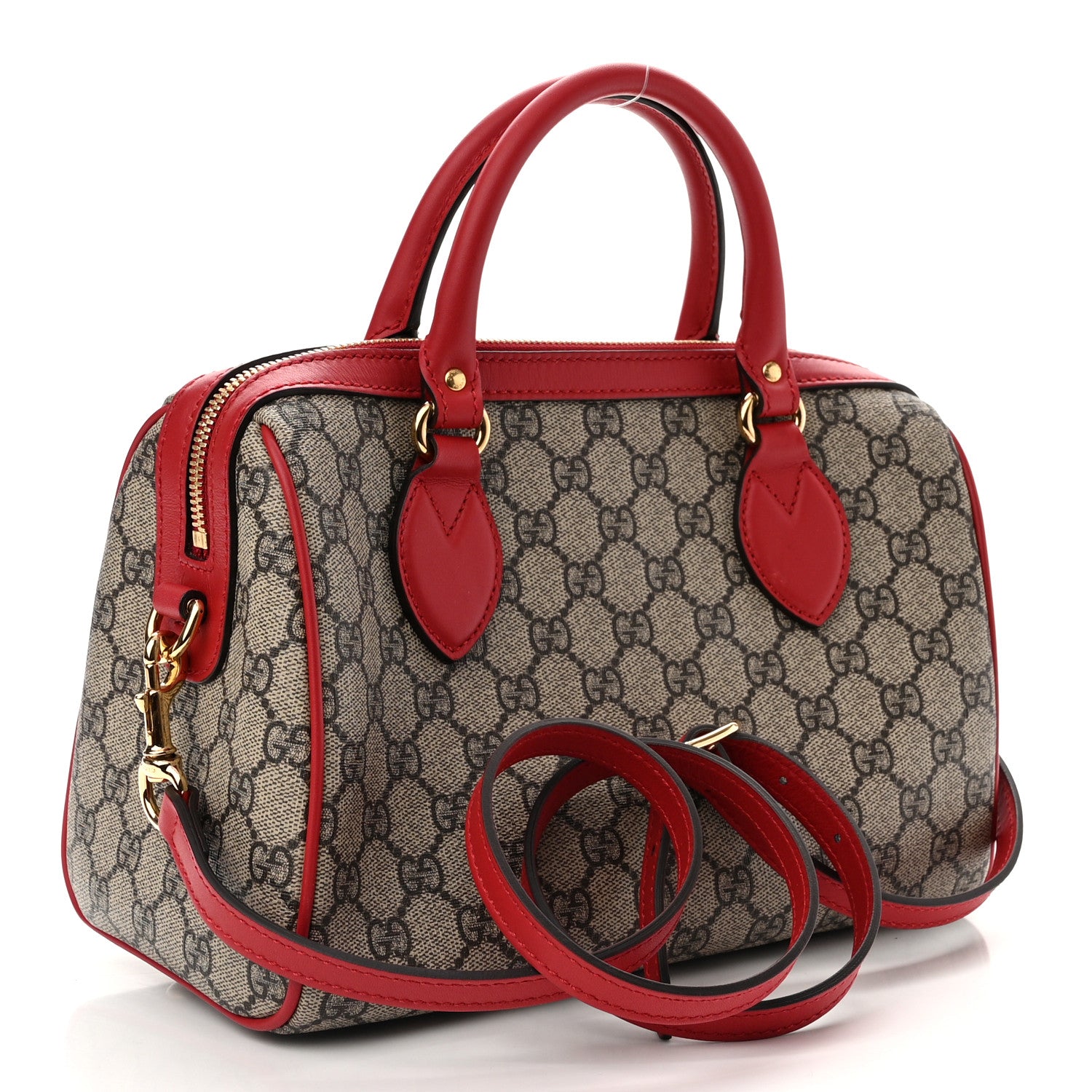 Gucci GG Supreme Monogram Kingsnake Heart Embroidered Small Boston Red 2 of 13