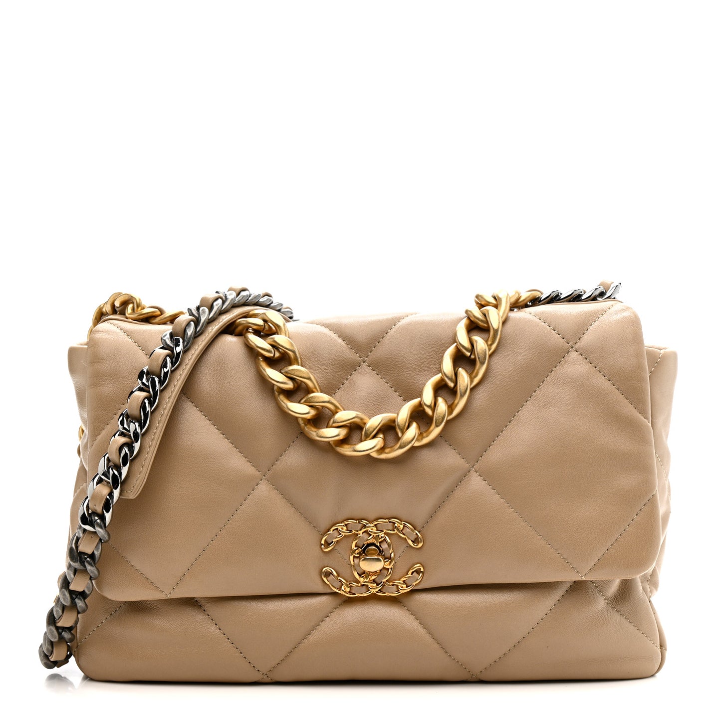 Lambskin Quilted Large Chanel 19 Flap Beige