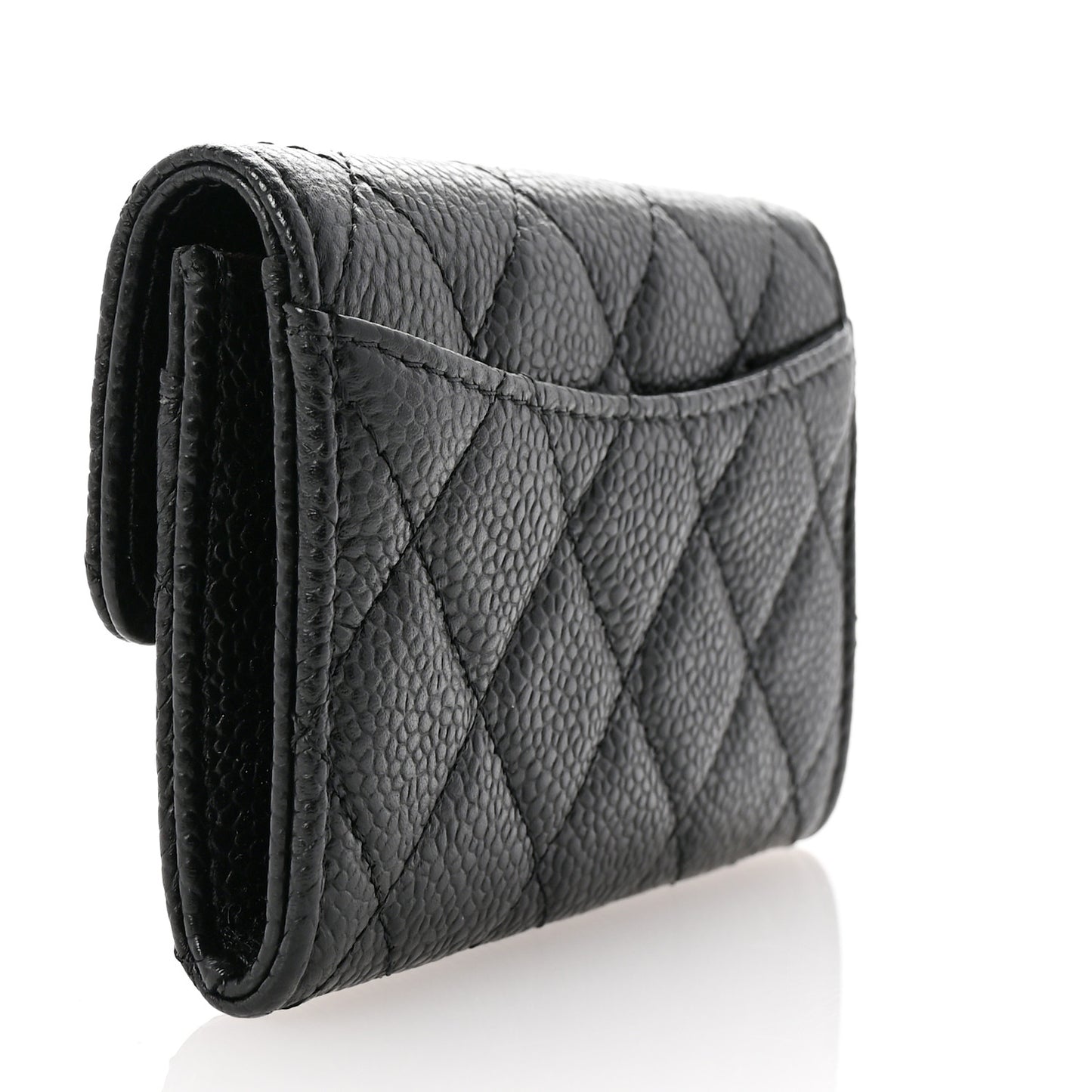 Caviar Quilted Flap Card Holder Wallet Black