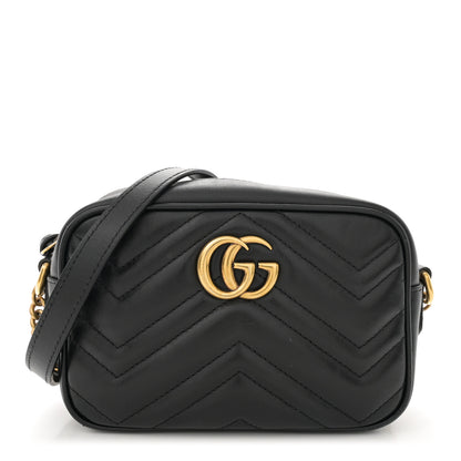 Gucci Calfskin Matelasse Mini GG Marmont Chain Shoulder Bag Black 1 of 11