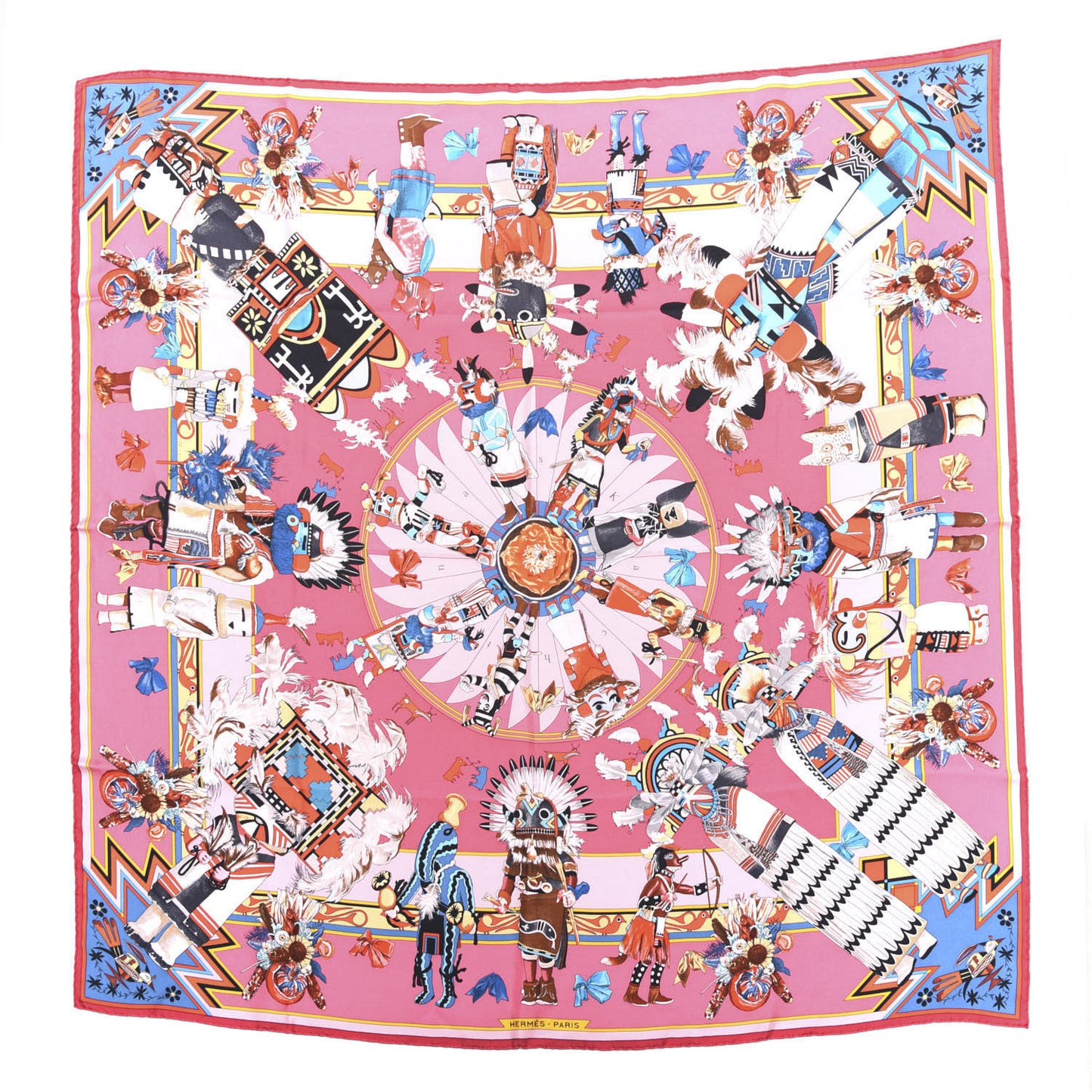 Silk Kachinas Wash Scarf 90 Rose Bleu Corail
