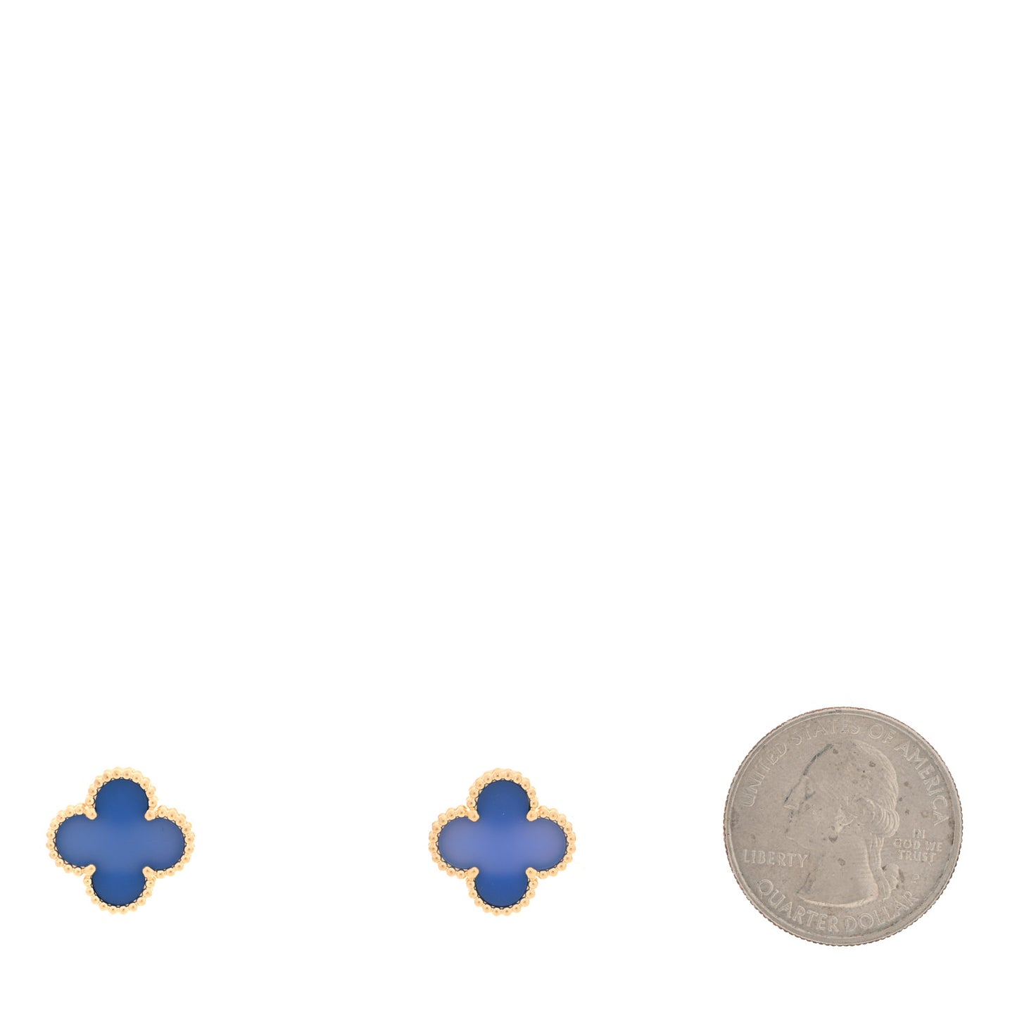18K Yellow Gold Blue Agate Vintage Alhambra Earrings