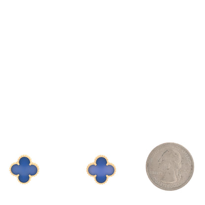 Van Cleef & Arpels 18K Yellow Gold Blue Agate Vintage Alhambra Earrings 2 of 5