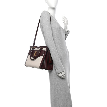 Saint Laurent Canvas Calfskin Medium Uptown Tote Dark Beige 2 of 18