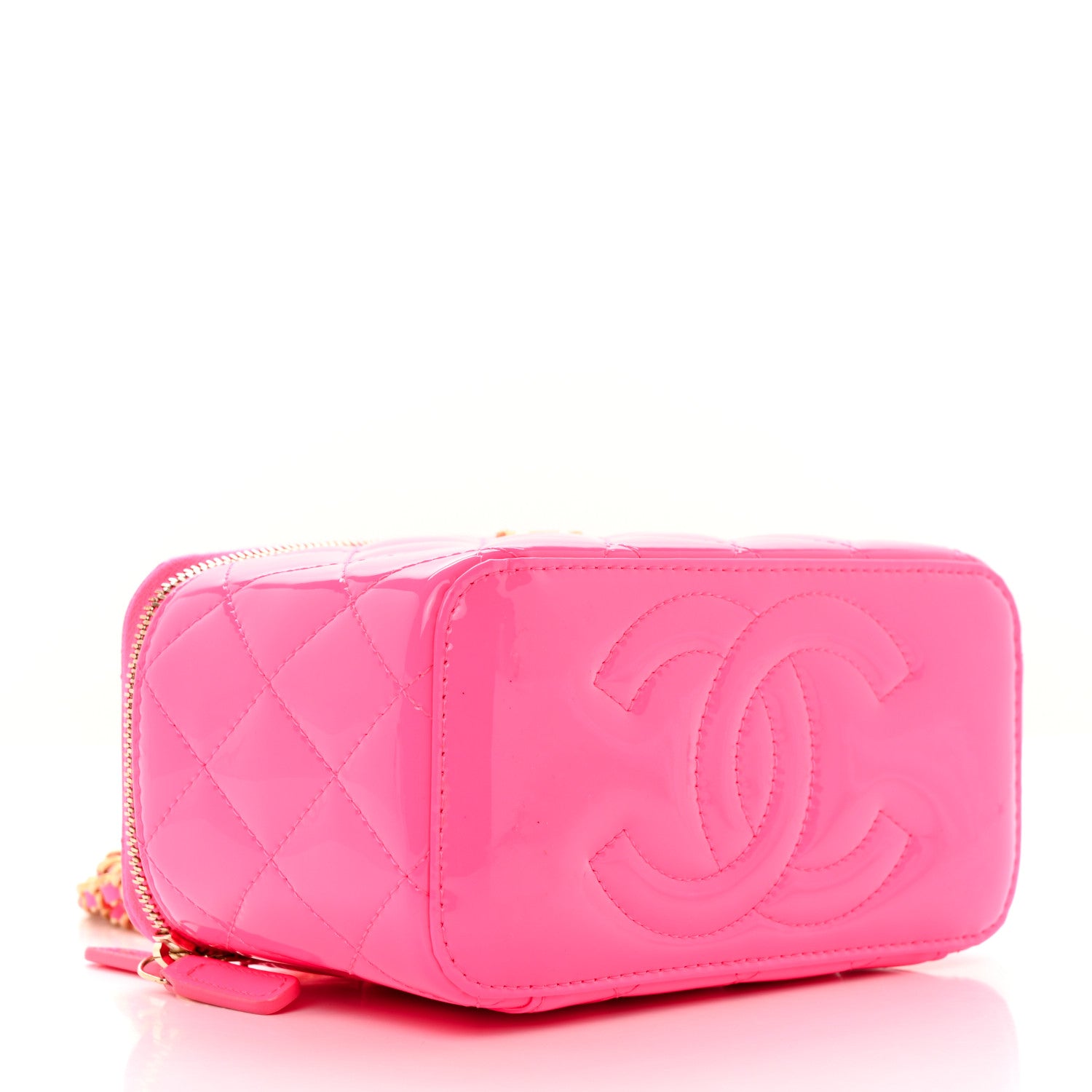 Chanel Patent Quilted Pearl Crush Small Vanity Case With Chain Neon Pink 4 of 11