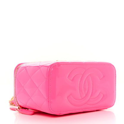 Chanel Patent Quilted Pearl Crush Small Vanity Case With Chain Neon Pink 4 of 11