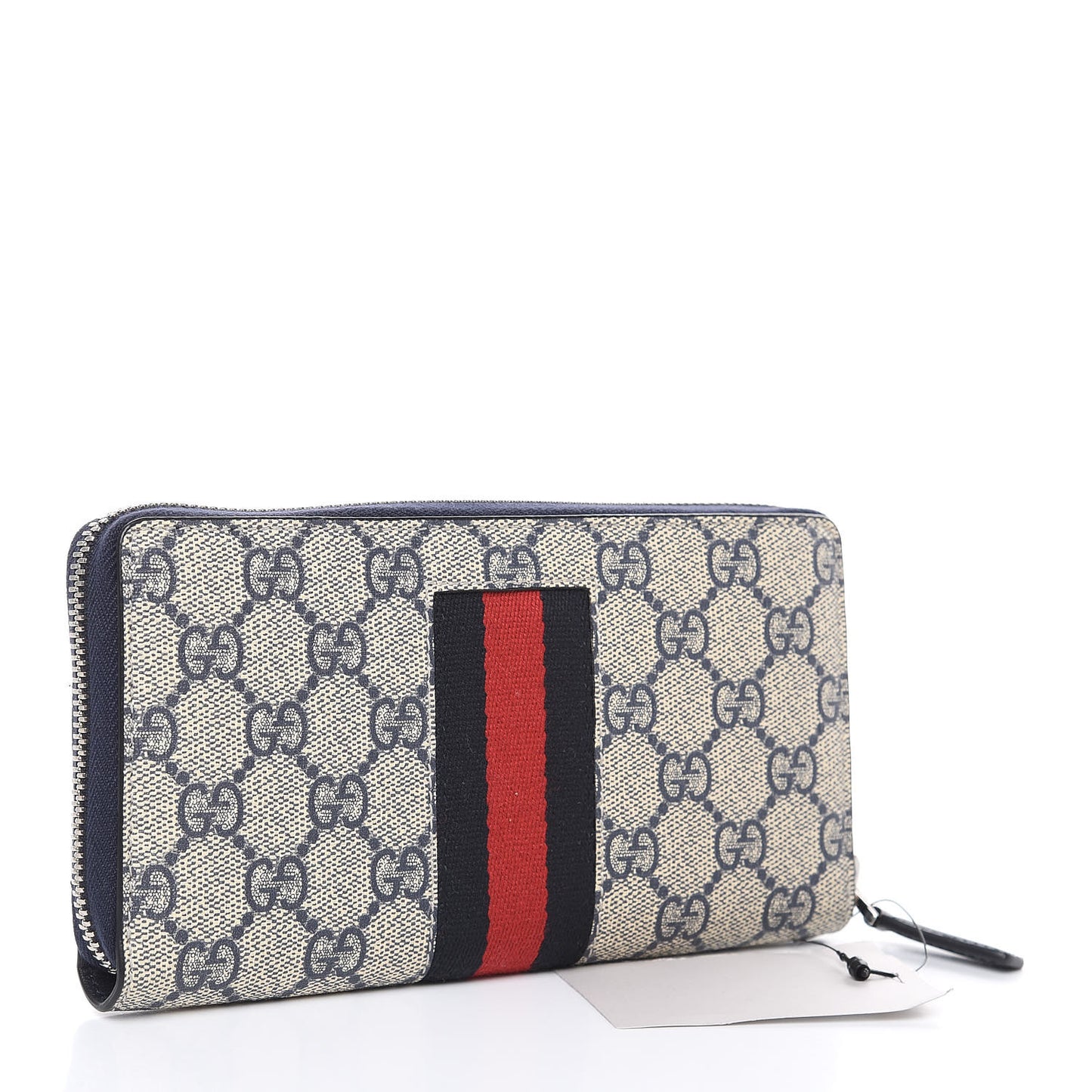 GG Supreme Monogram Web Zip Around Wallet Beige Blue
