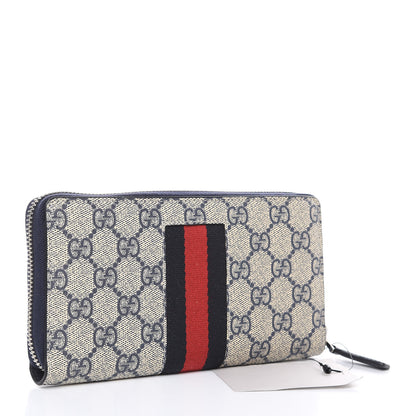 Gucci GG Supreme Monogram Web Zip Around Wallet Beige Blue 3 of 9