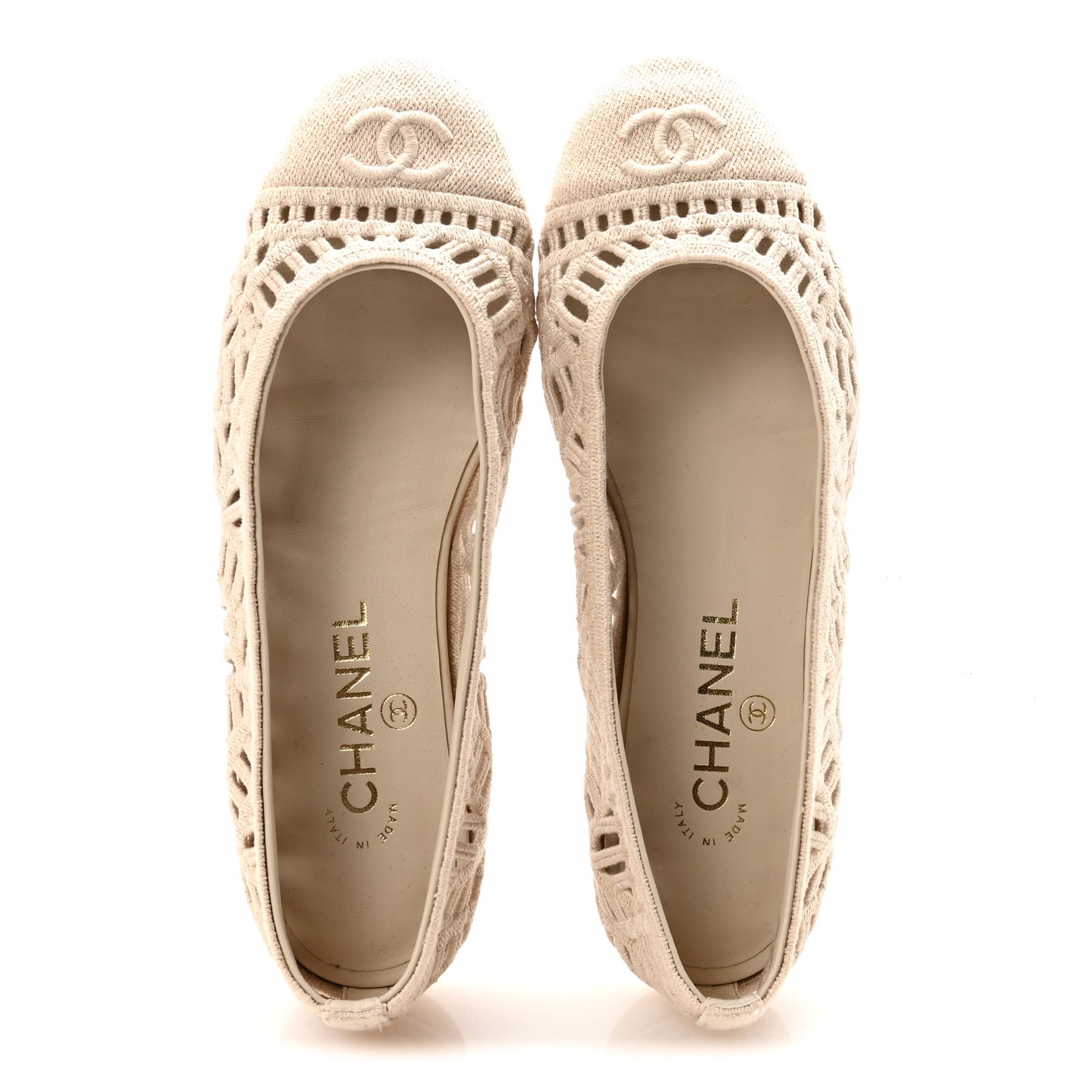 Cotton Embroidered Cap Toe Ballet Flats 38 Ivory