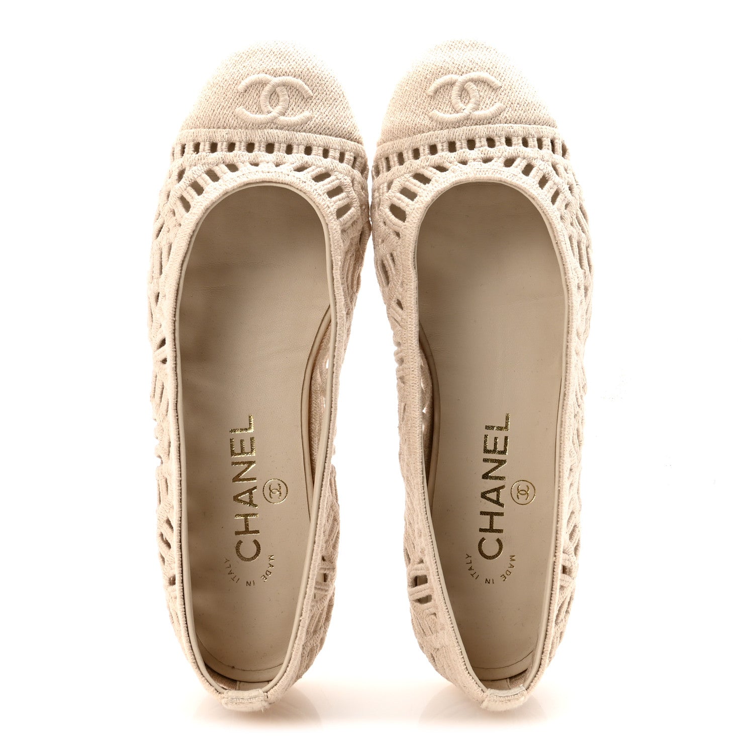 Chanel Cotton Embroidered Cap Toe Ballet Flats 38 Ivory 2 of 8