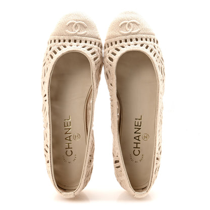 Chanel Cotton Embroidered Cap Toe Ballet Flats 38 Ivory 2 of 8