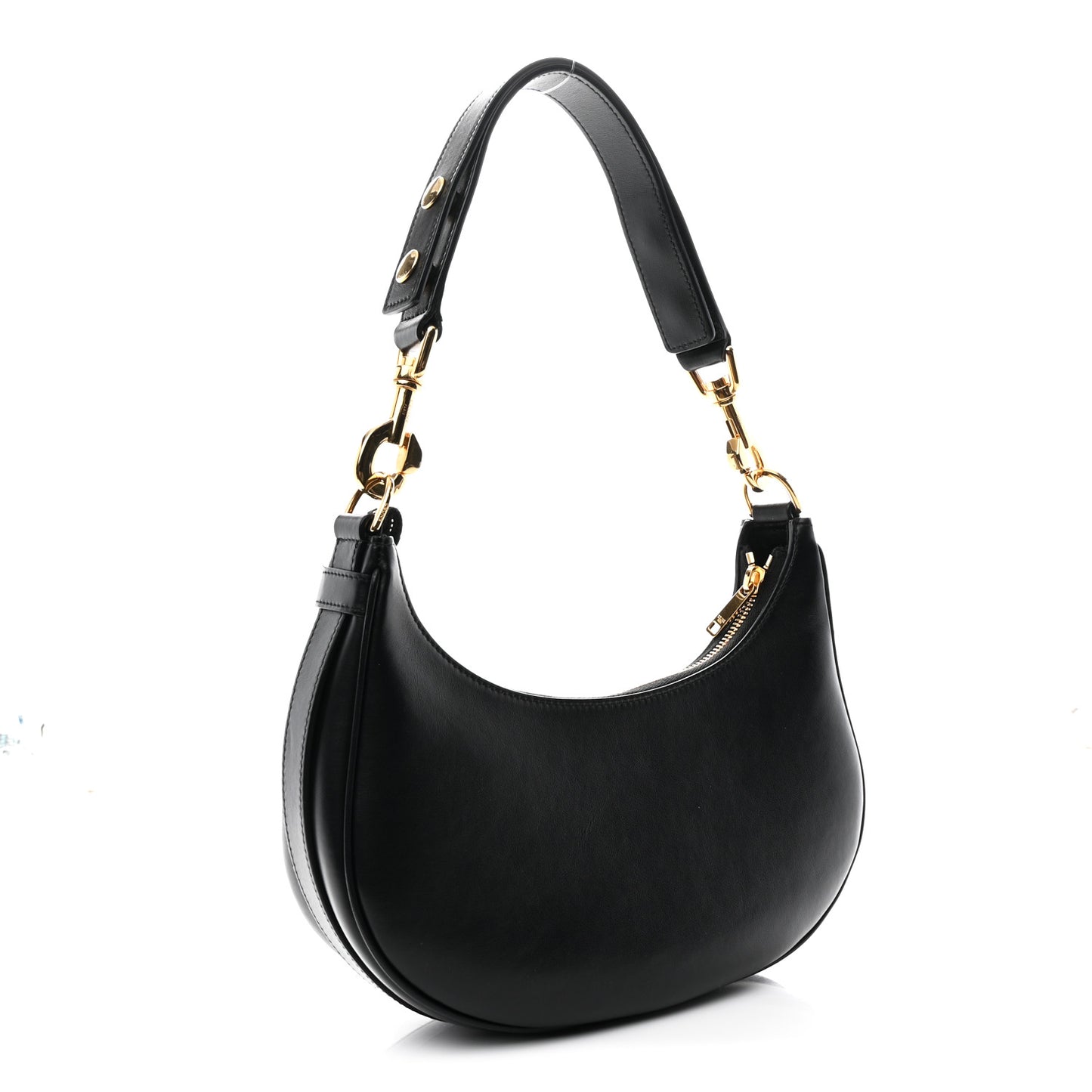 Smooth Calfskin Medium Strap Ava Shoulder Bag Black