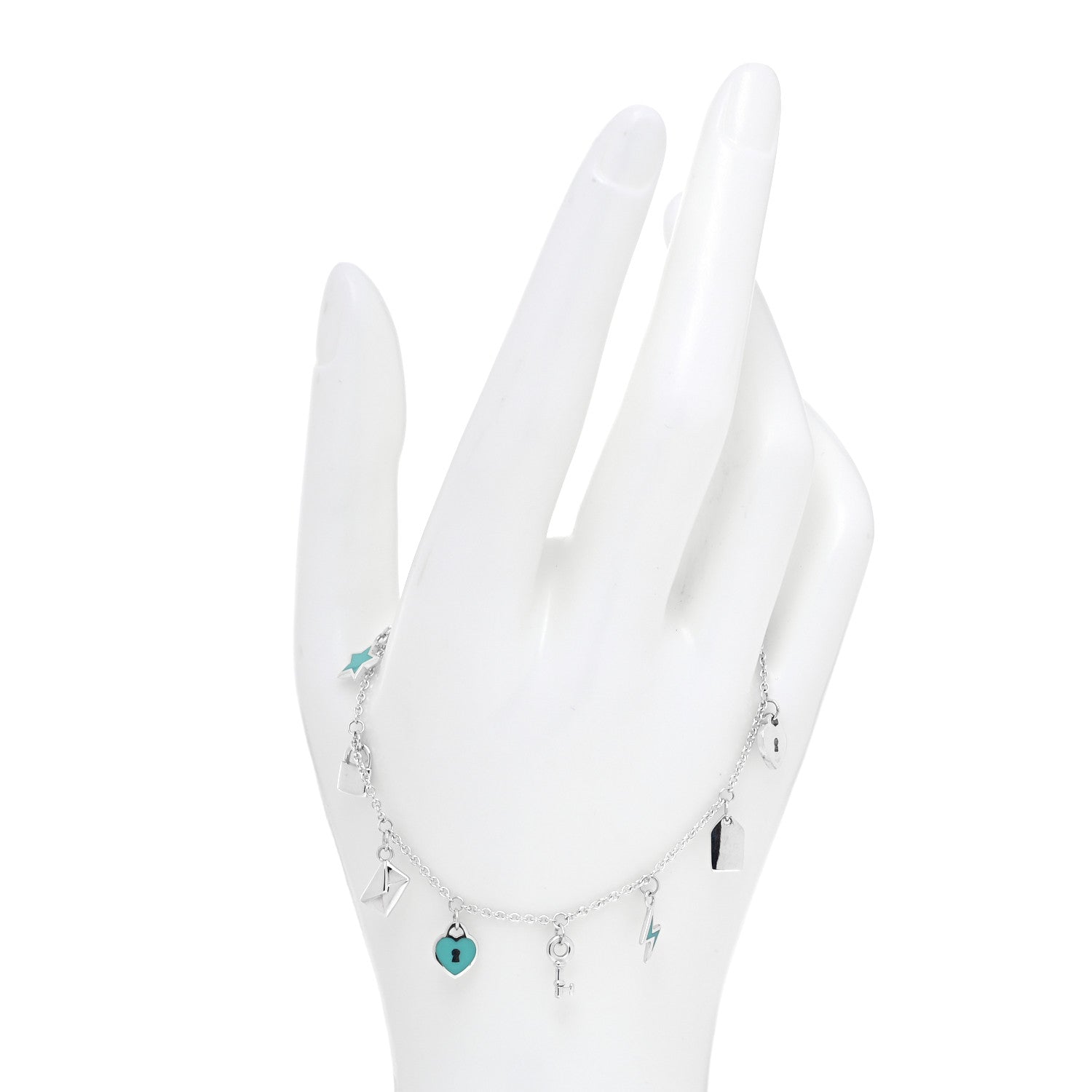 Tiffany Sterling Silver Enamel Love Notes Charm Bracelet Blue 2 of 6
