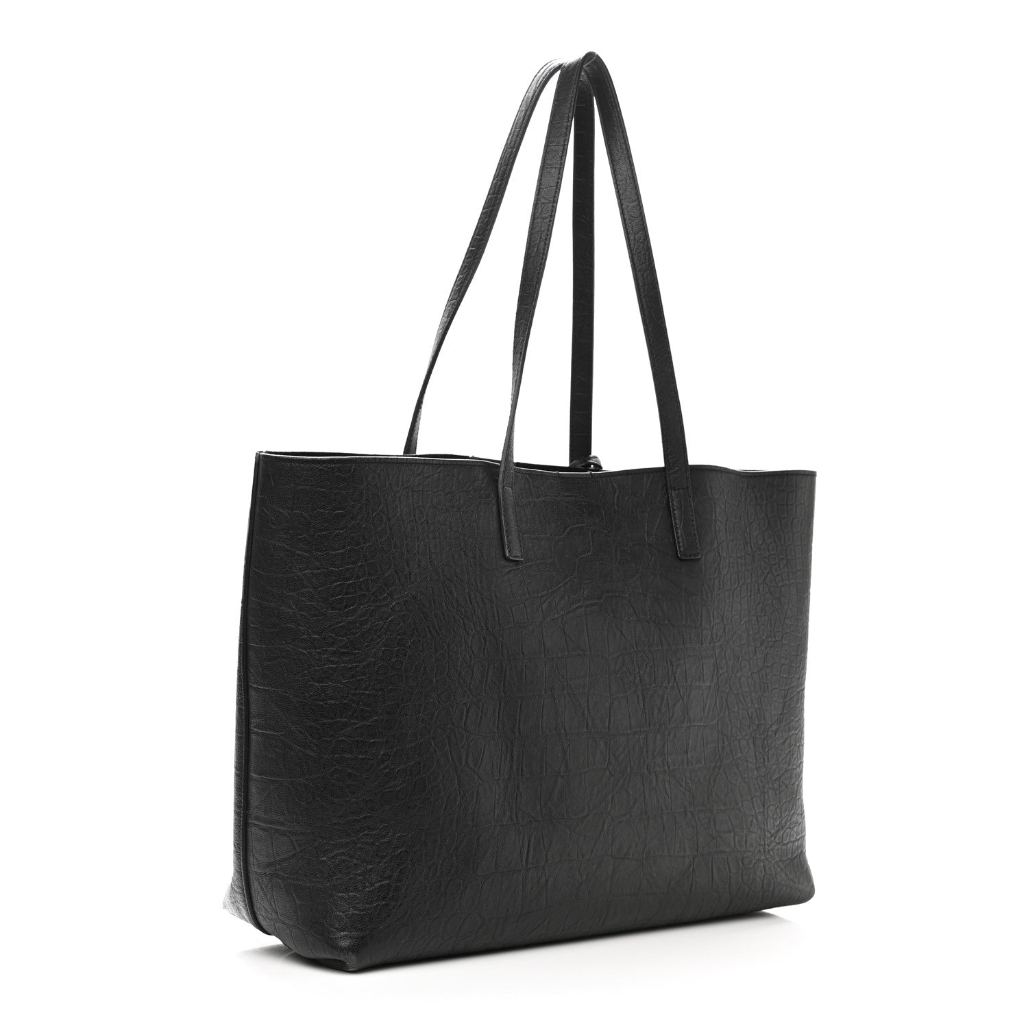 Saint Laurent Calfskin Crocodile Embossed Large Shopper Tote Black 3 of 9