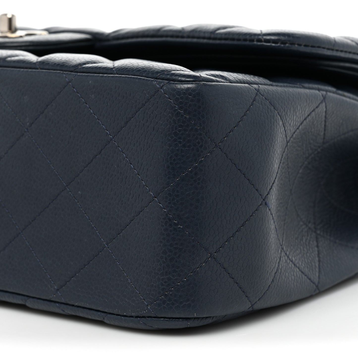 Caviar Quilted Jumbo Double Flap Navy Blue