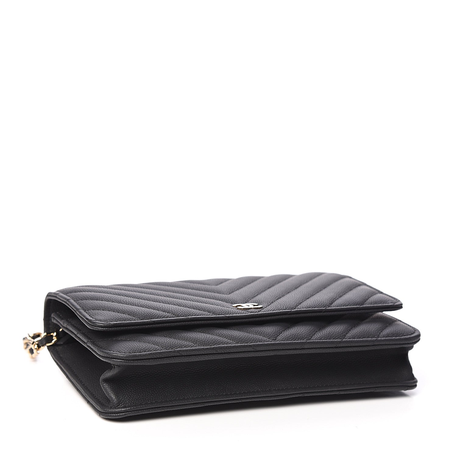 Chanel Caviar Chevron Quilted Wallet On Chain WOC Black 3 of 11