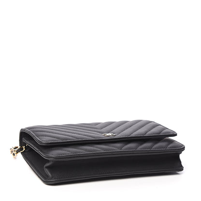 Chanel Caviar Chevron Quilted Wallet On Chain WOC Black 3 of 11