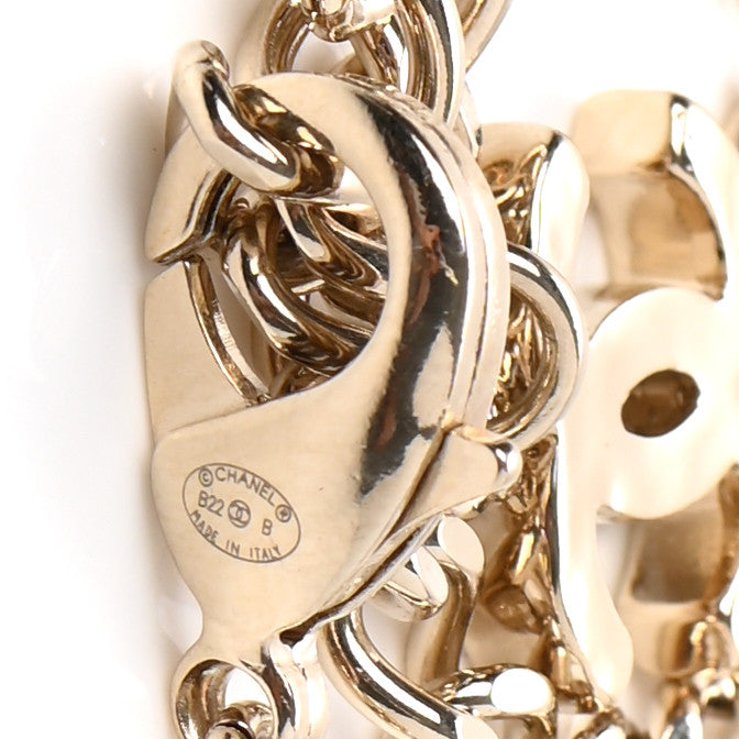 Chanel Lambskin Pearl Crystal Chain CC Belt 85 Gold Pearly White Black 3 of 4