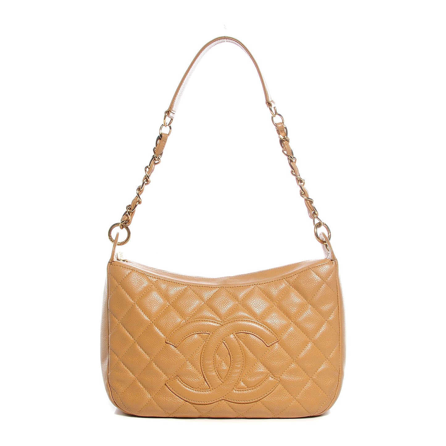 Caviar Quilted Hobo Beige