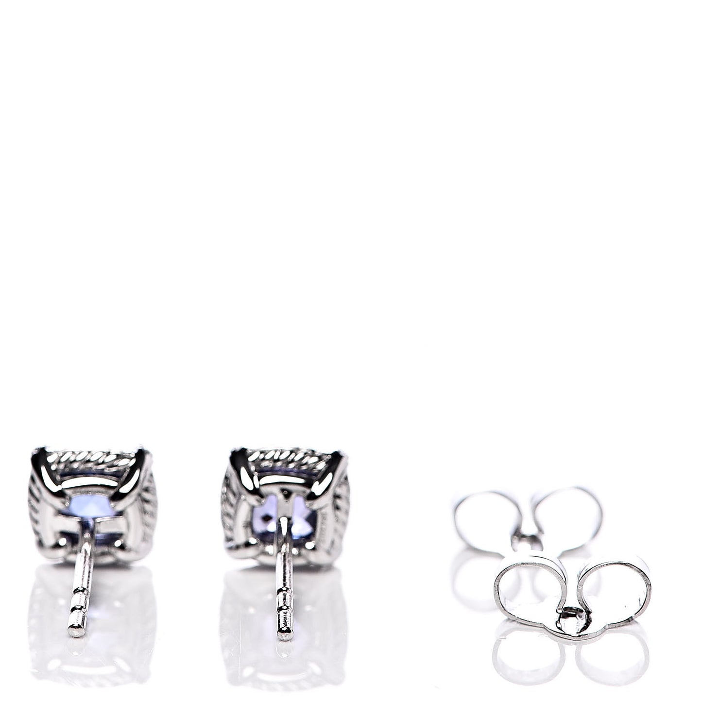 18K White Gold Tanzanite Diamond 5mm Chatelaine Bezel Stud Earrings
