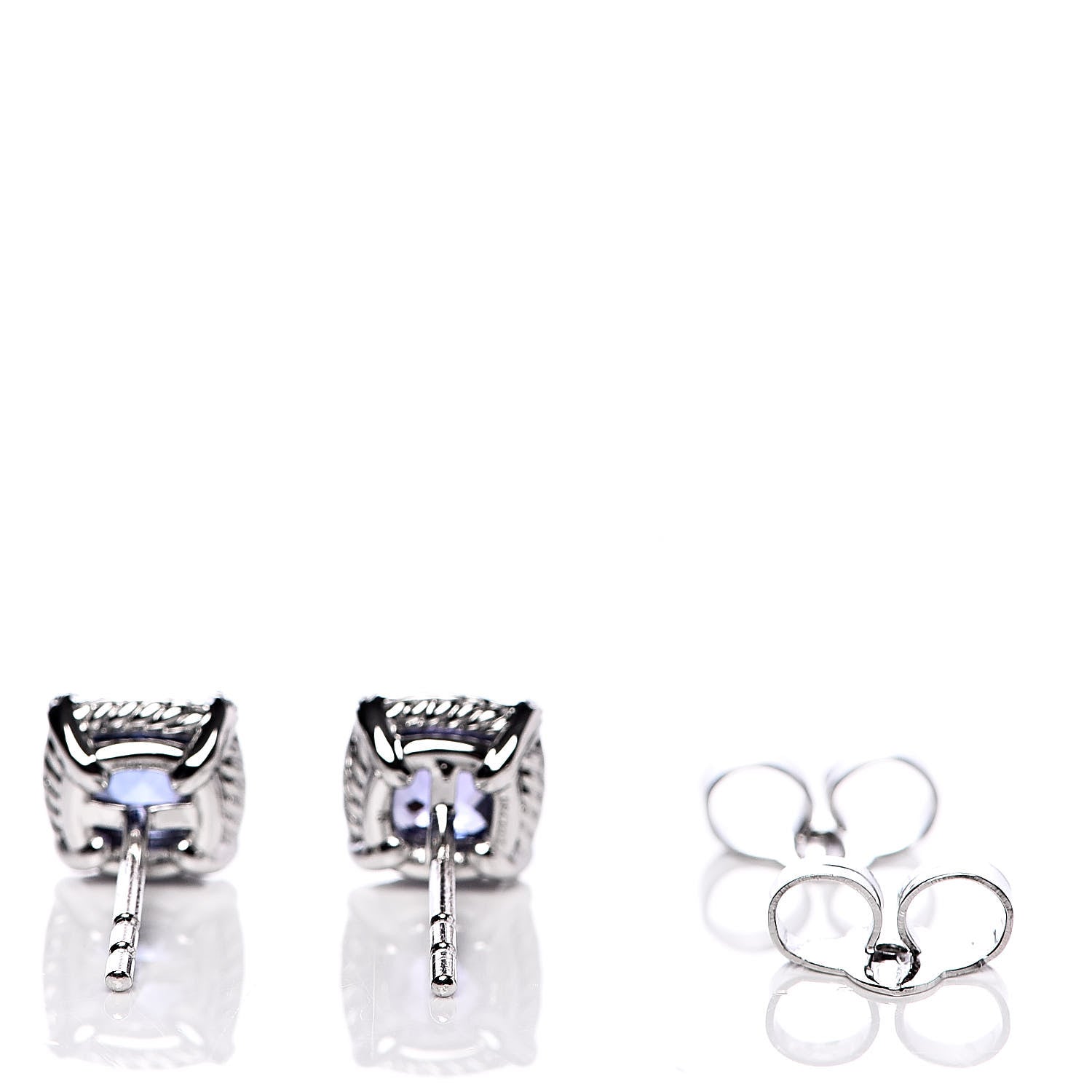 David Yurman 18K White Gold Tanzanite Diamond 5mm Chatelaine Bezel Stud Earrings 3 of 4