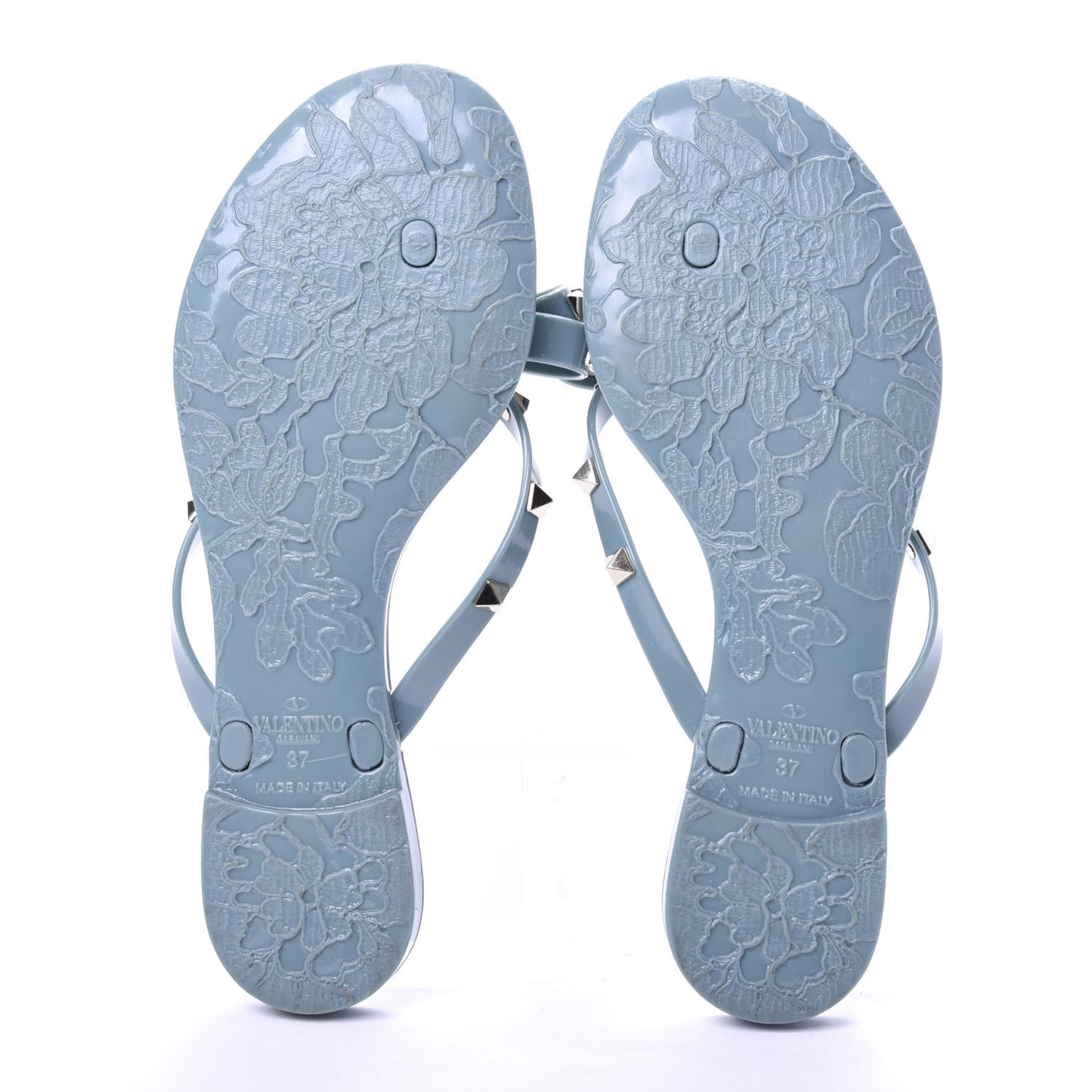 PVC Jelly Rockstud Bow Thong Sandals 37 Aqua