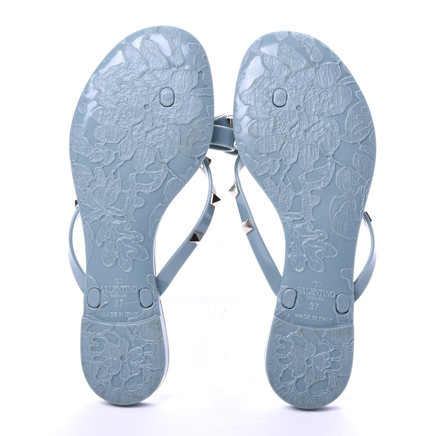 Valentino Garavani PVC Jelly Rockstud Bow Thong Sandals 37 Aqua 5 of 9