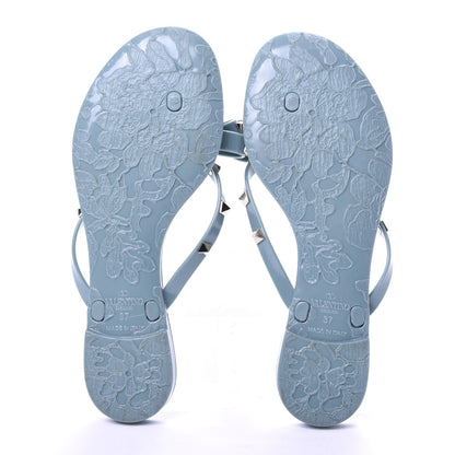 Valentino Garavani PVC Jelly Rockstud Bow Thong Sandals 37 Aqua 5 of 9