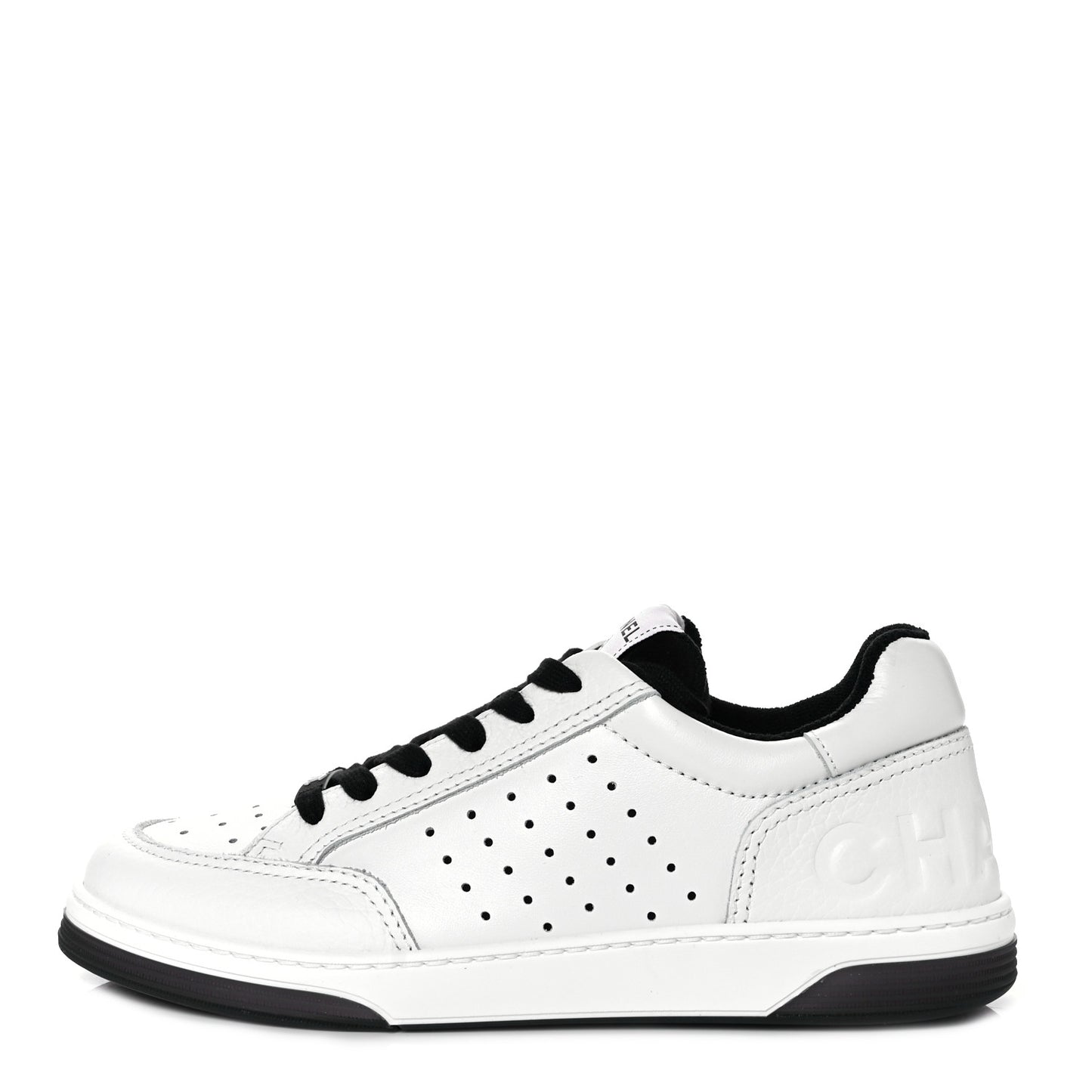 Grained Calfskin Fabric Womens Logo Sneakers 39.5 White Black